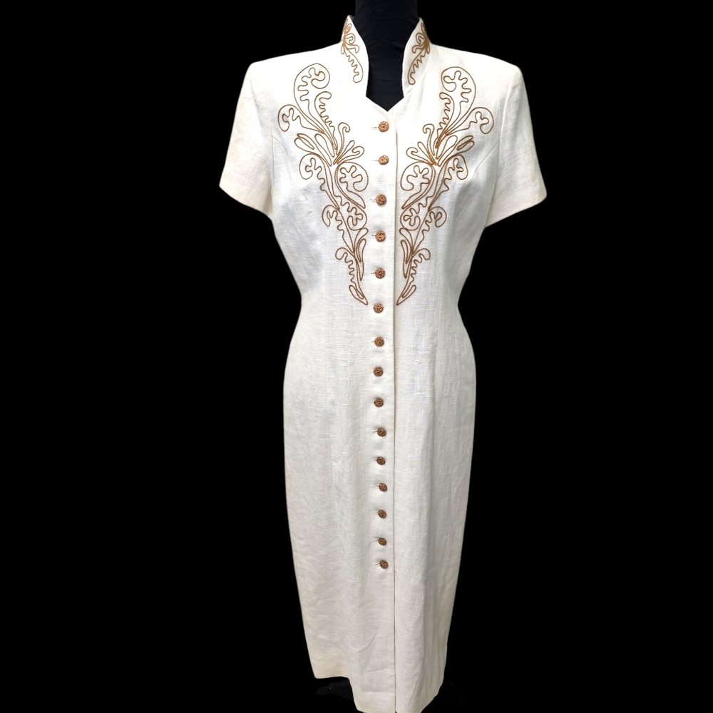 Maggie London Vintage 90s Pencil Button-Down Dress Women's Size 10